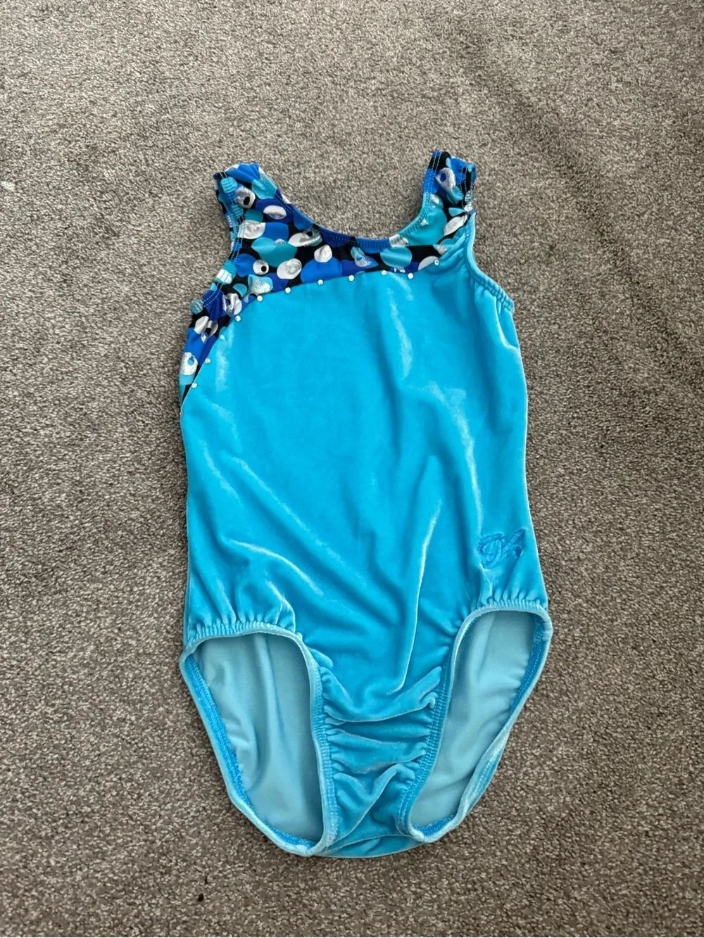 GK Elite Turquoise Velvet Gymnastics Leotard Sz CL